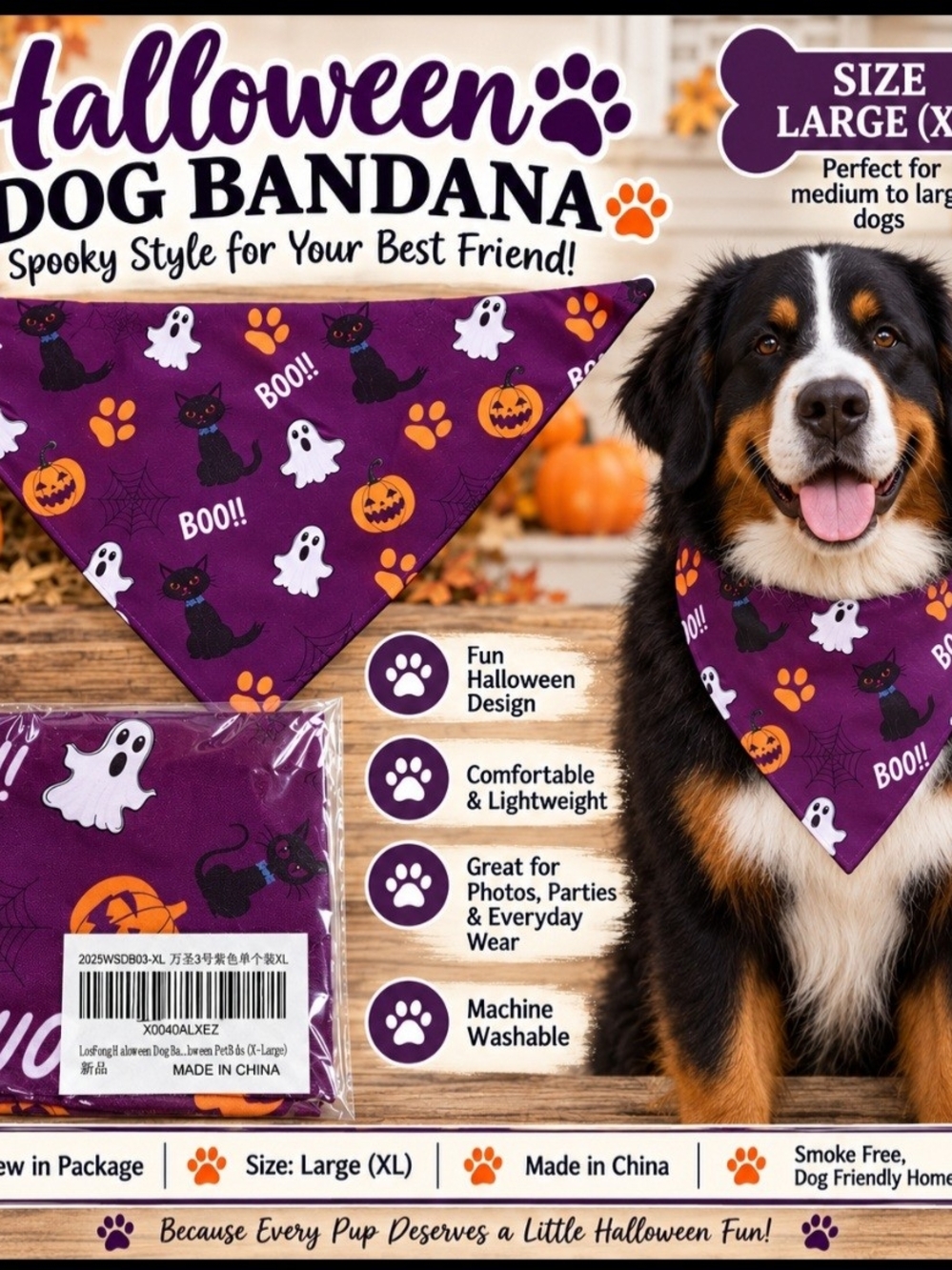 Halloween Dog Bandana - Purple Spooky Design